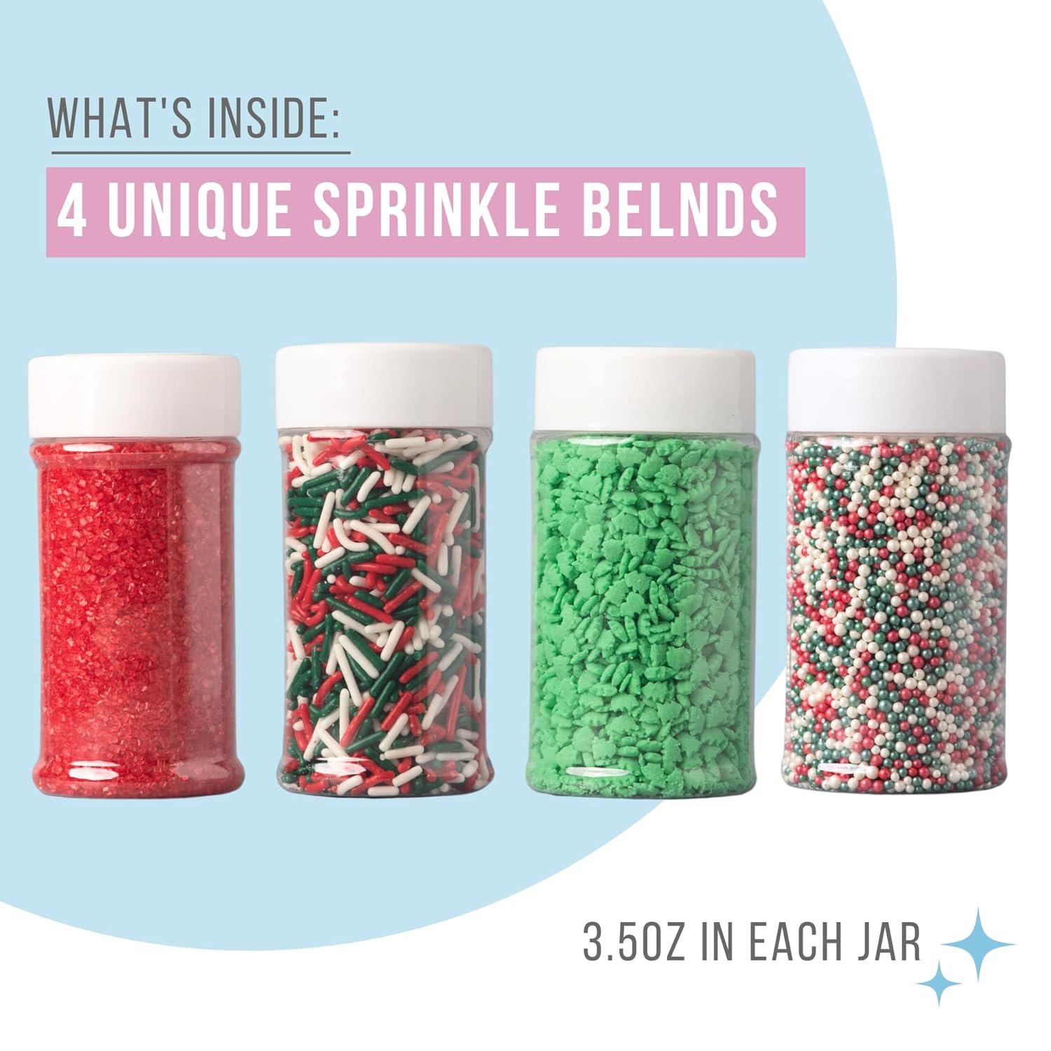 Sweets Indeed, Christmas Sprinkles, 4 Pack, Holiday Edible Sprinkle Mix, Perfect for Cake Decorations, Baking, Ice Cream, Cookies, Cupcake Topper (Christmas) - Image 3