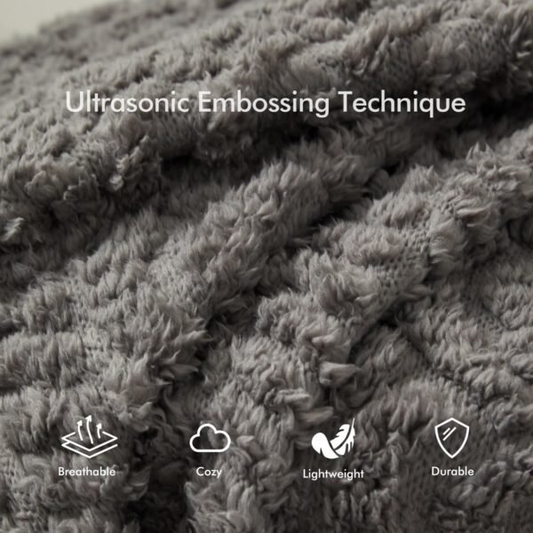 Royoliving Fuzzy Sherpa Wearable Fleece Blanket with Pockets for Adults, Ultra Soft Plush Shawl TV Throw Blankets (Grey, 58'' x 64'') - Image 4