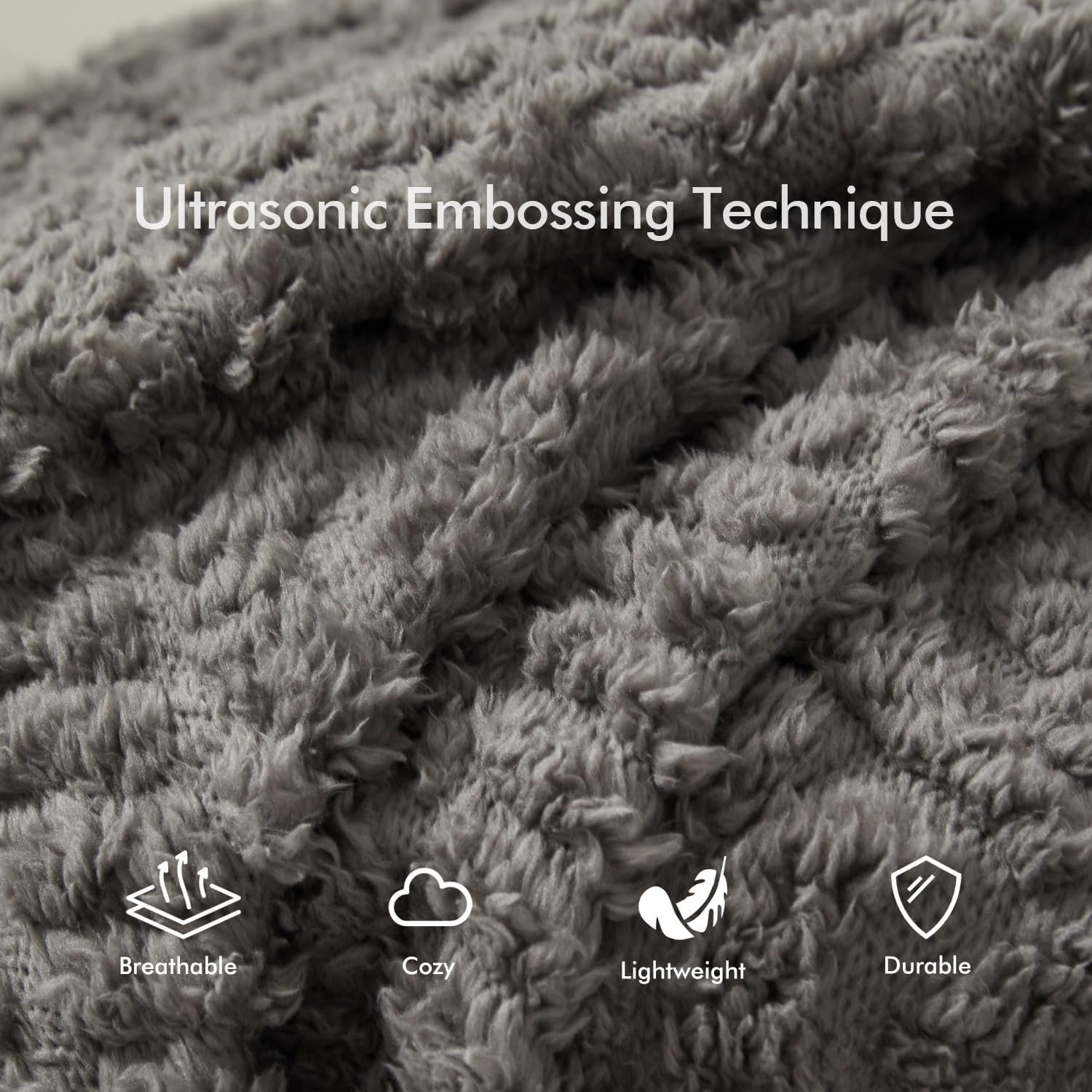 Royoliving Fuzzy Sherpa Wearable Fleece Blanket with Pockets for Adults, Ultra Soft Plush Shawl TV Throw Blankets (Grey, 58'' x 64'') - Image 4