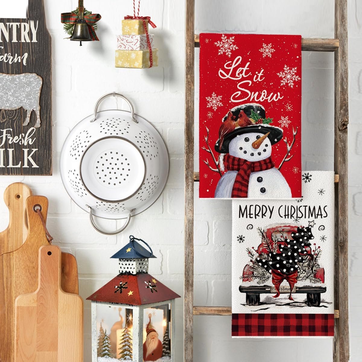 Artoid Mode Red Snowman Xmas Trees Santa Claus Truck Merry Christmas Kitchen Towels Dish Towels, 18x26 Inch Farmhouse Decoration Hand Towels Set of 6 - Image 4