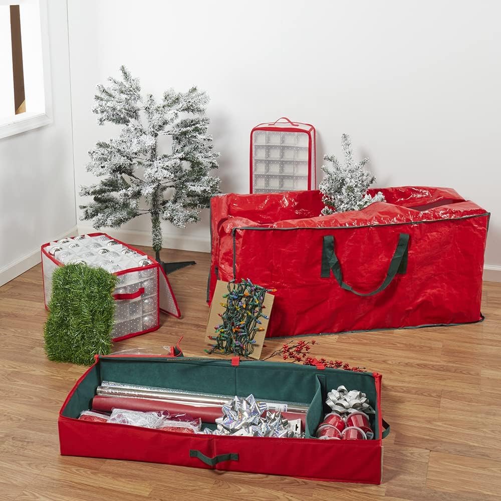 Safeguard Your Christmas Cheer with Our Red Rectangle Christmas Tree Bag by Home Basics | Reinforced Nylon Handles and Convenient Label Window - Image 8