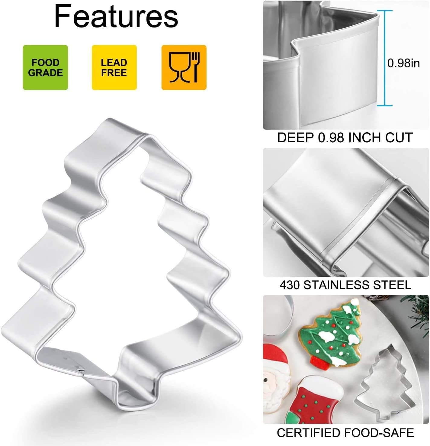 Large Christmas Cookie Cutters, 4" Holiday Cookie Cutters Shape with Recipe Instruction Gingerbread Men,Christmas Tree,Snowflake, Candy Cane,Santa Face and Snow Man for Baking - Image 4