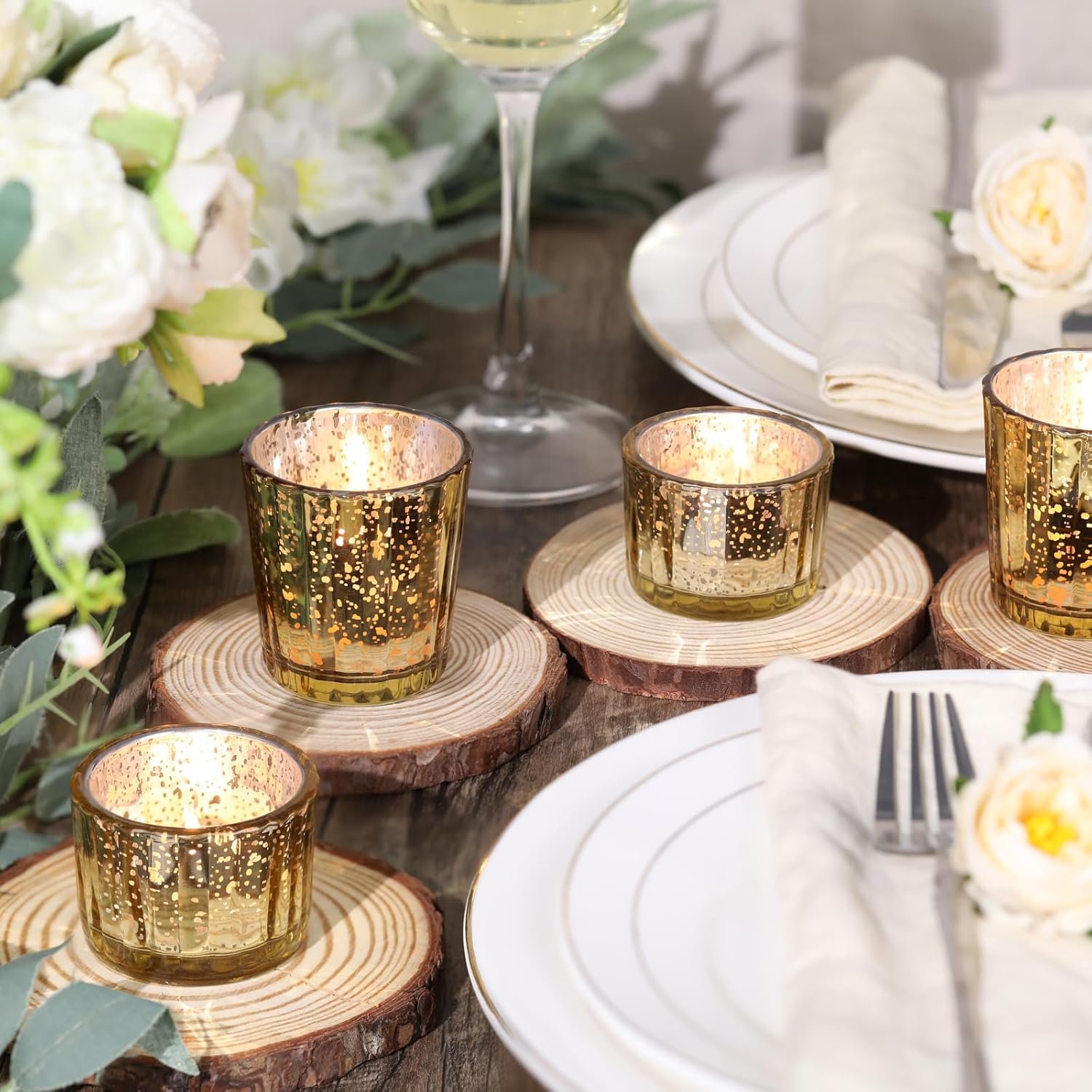 8pcs Assorted Ribbed Gold Votive Candle Holders for Wedding Centerpiece, Mercury Tea Light Candle Holders, Gold Glass Candle Holder for Table Centerpiece, Wedding, Home and Party Decorations - Image 4