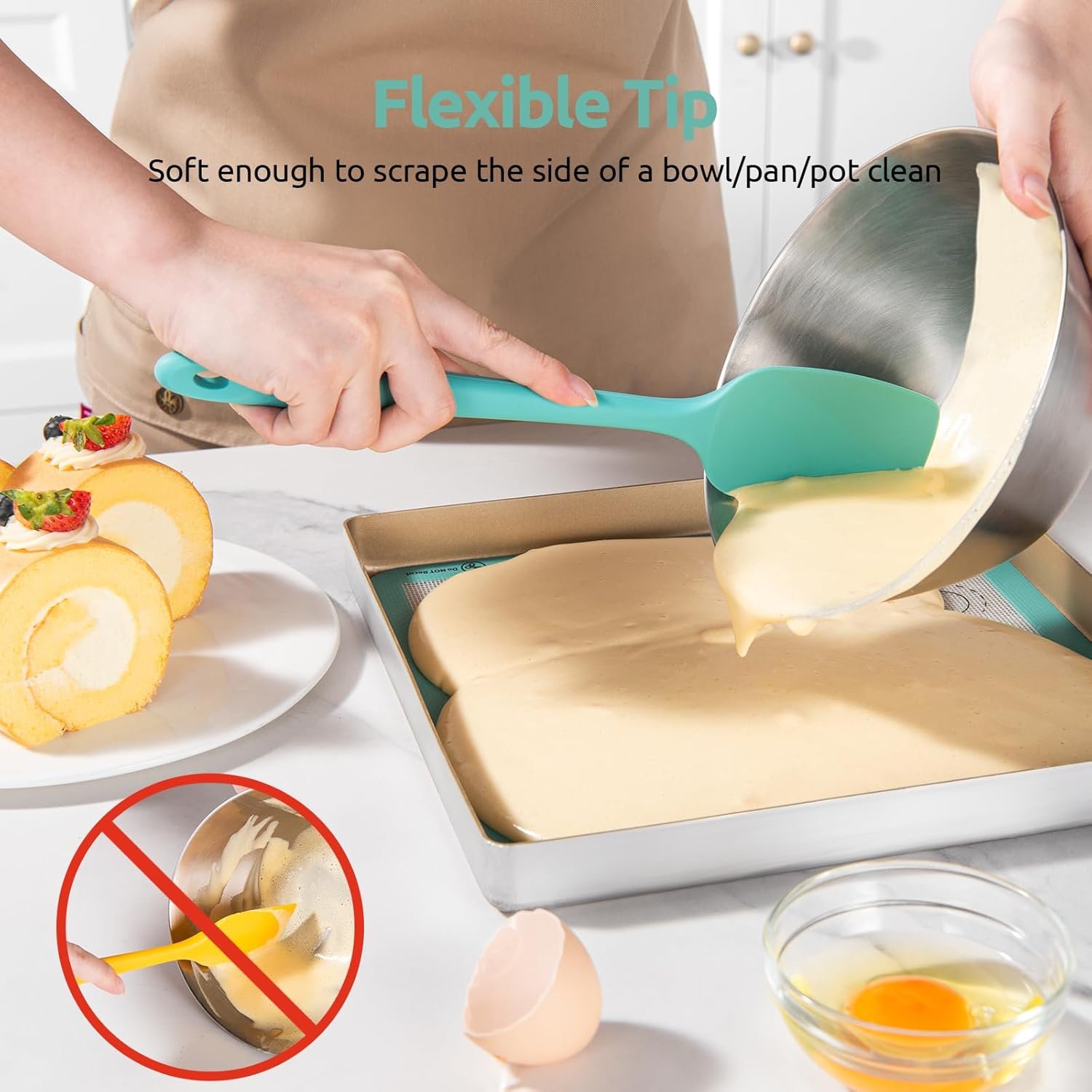 U-Taste Silicone Spatula Set with 600 Degrees Fahrenheit Heat Resistant (Teal/Aqua Sky) - Image 5