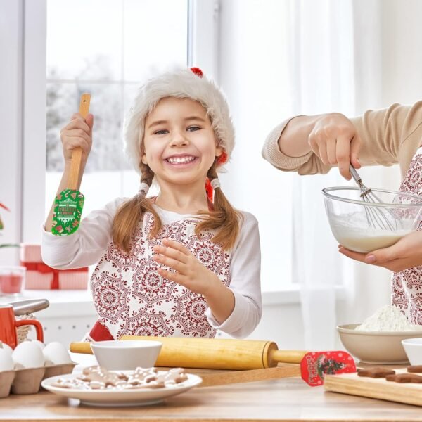 Patelai Christmas Silicone Spatula Xmas Cake Spatula with Wooden Handle Snowmen Pancake Spatula Cute Pan Scraper Xmas Dish Scraper Cooking Spatulas for Kitchen Mixing Cooking (Cute Style,6 Pieces) - Image 6