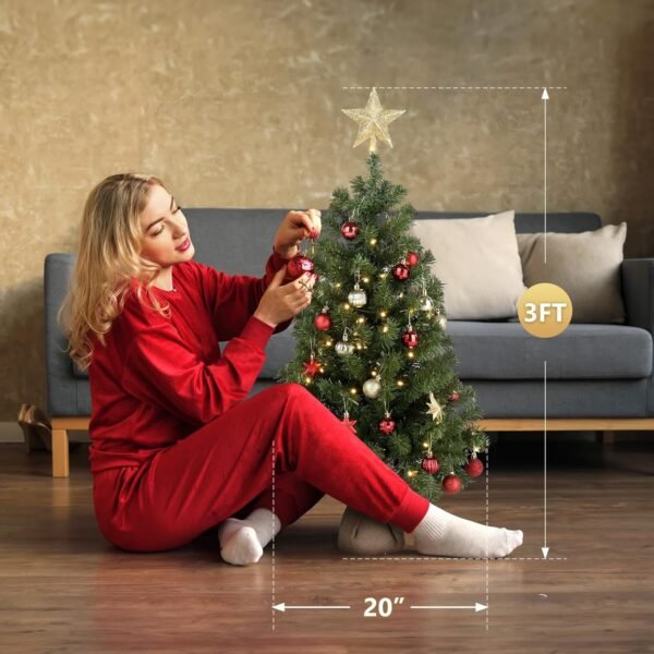 VINGLI 3ft Pre-lit Mini Artificial Christmas Tree, Tabletop Xmas Tree with 150 Branches Tips for Christmas Party Home Indoor Decoration (Battery Operated) - Image 9
