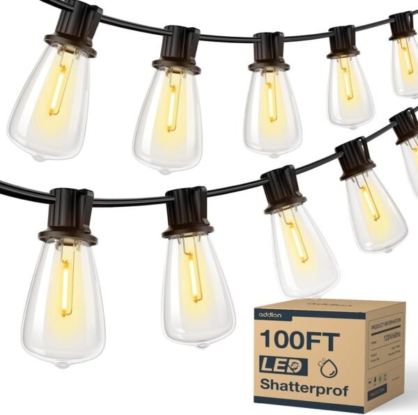 addlon 100FT(50FT*2) LED Outdoor String Lights Waterproof Patio Lights with 32 Shatterproof ST38 Replaceable Bulbs(2 Spare), Dimmable Outside Hanging Lights Connectable for Porch, Backyard, 2200K - Image 2