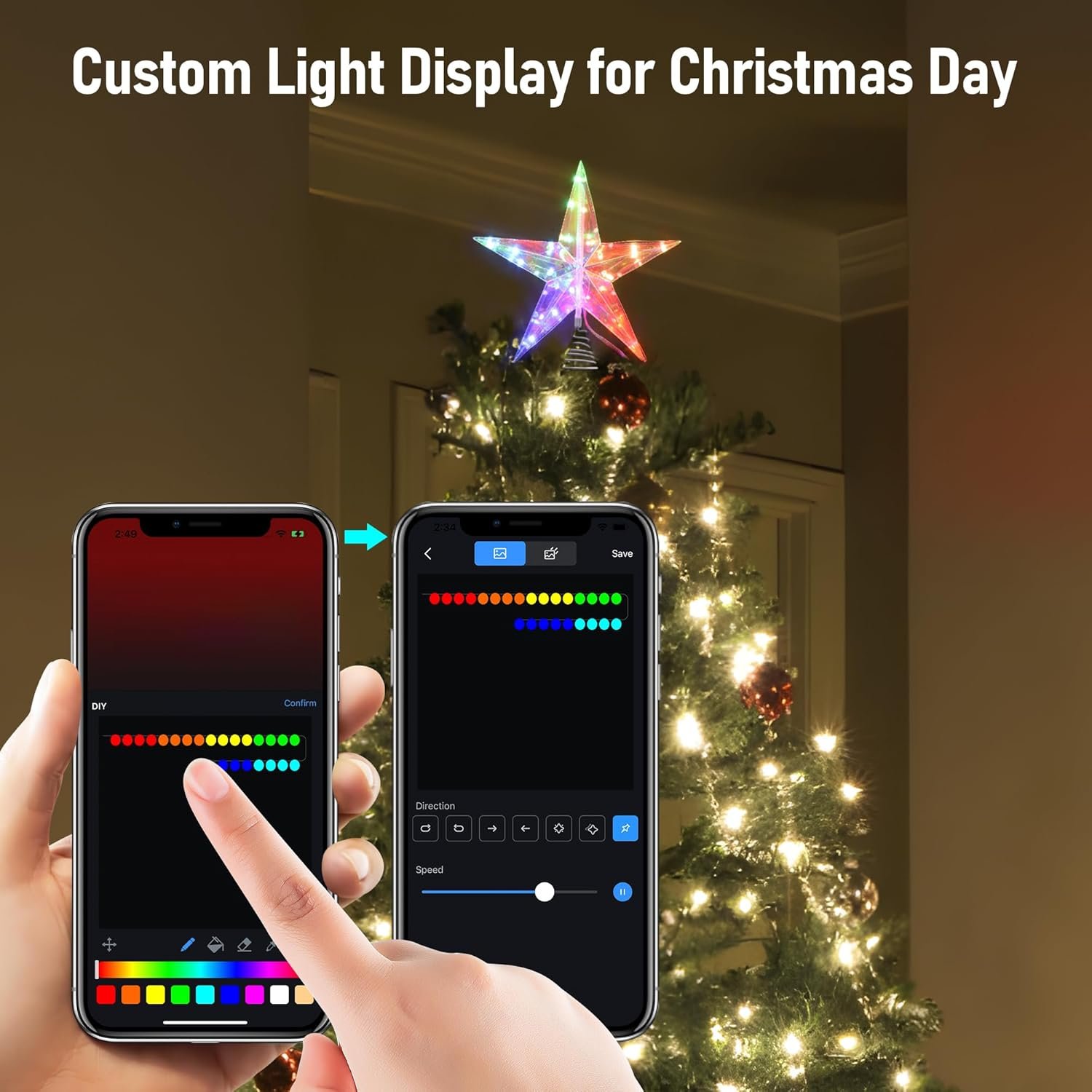 11.8" Smart Christmas Tree Star Topper, Lighted Tree Topper with Remote&APP, Music, DIY, Timing, Multicolor Star Tree Topper Decorate to Christmas Trees, Holiday, Party, Indoor - Image 6