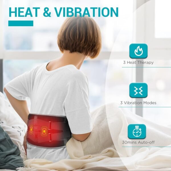 Comfytemp Cordless Heating Pad with Massager for Back Pain Relief, Portable Lower Back Massager FSA HSA Eligible, Wearable Heating Pads for Cramps with 3 Heat, Auto-Off, Christmas Gifts for Mom 58" - Image 5