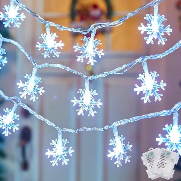 Christmas Snowflakes Light, Snowflakes Holiday Lights with Battery Operated, Waterproof Shatterproof Snowflake Decorative Xmas Fairy Lights for Outdoor Xmas Decor (Pure White, 2 Pack) - Image 2