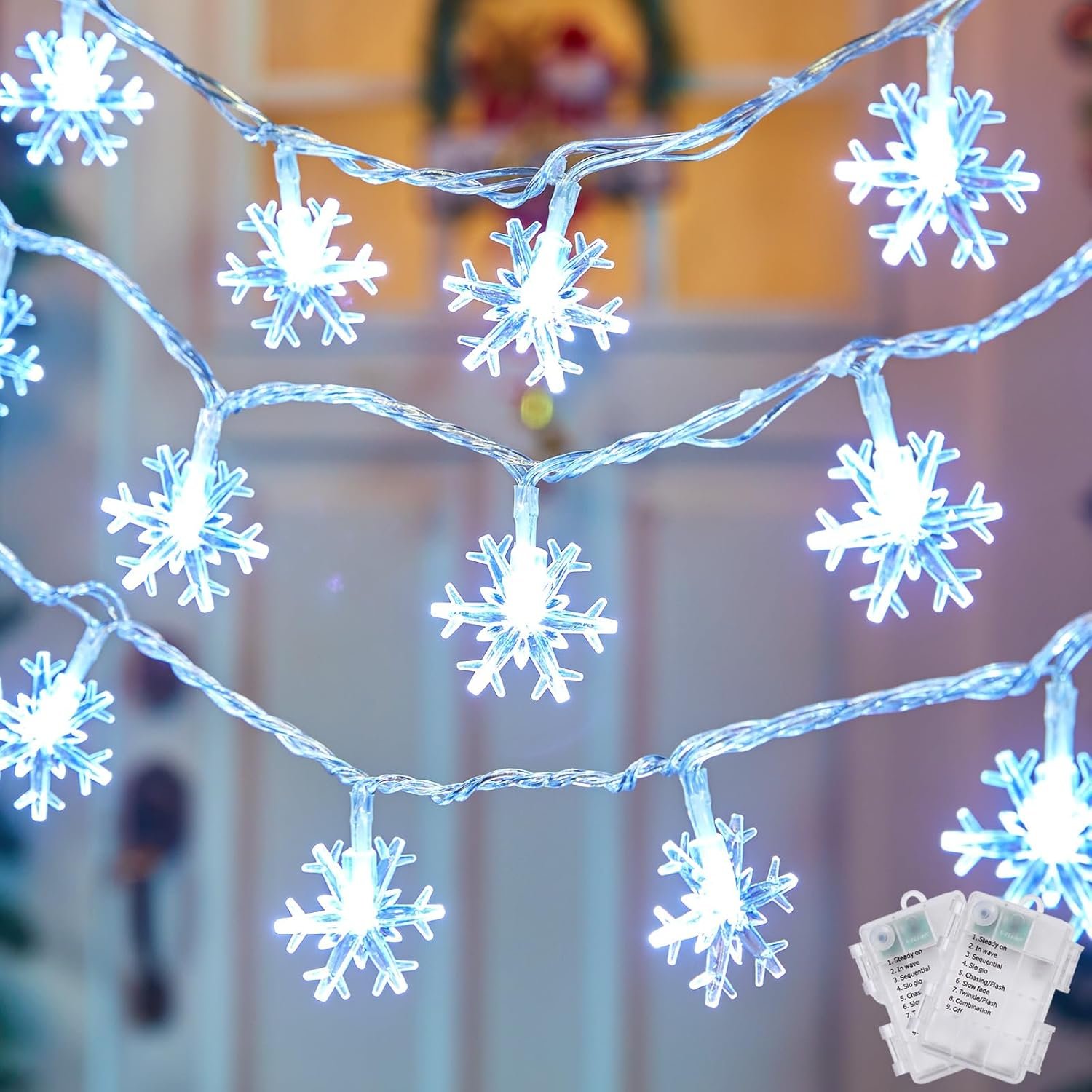 Christmas Snowflakes Light, Snowflakes Holiday Lights with Battery Operated, Waterproof Shatterproof Snowflake Decorative Xmas Fairy Lights for Outdoor Xmas Decor (Pure White, 2 Pack) - Image 2