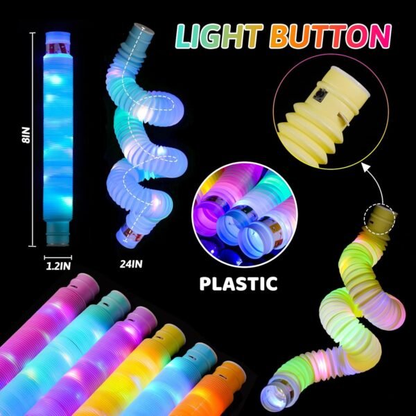 24 Pcs Light up Party Favors for Kids 4-8-12, Glow Sticks Pop Tubes Pack, Light up Toys Glow Party Supplies, Christmas Party Favors Birthday Gifts for Kids Classroom Treasure Box Prizes - Image 5