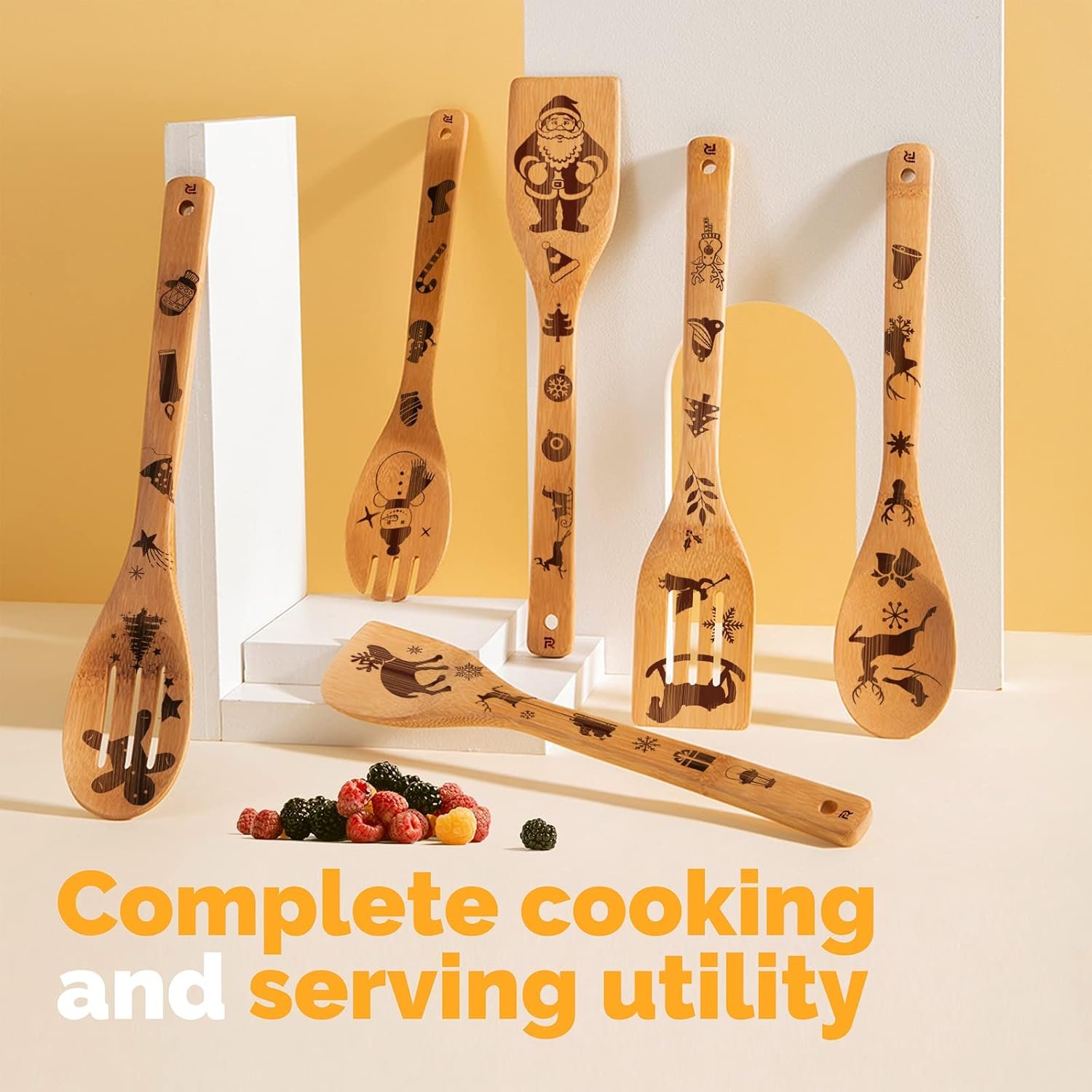 Riveira 6-Piece Wooden Spoons For Cooking & Serving - Christmas Gifts for Women who have everything - Christmas Kitchen Utensils - Christmas Gift for Mom - Christmas Cooking Utensils - Image 4