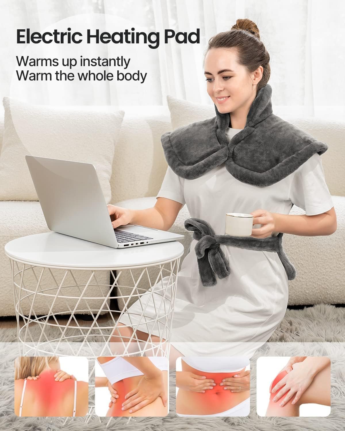 RENPHO Heating Pad for Back Pain Relief, Christmas Gifts for Women Men Mom Dad Wife, FSA HSA Eligible, Electric Heat Pads for Neck and Shoulders, Fast-Heating, Auto-Off, 24"x33", ETL Certified, Gray - Image 3