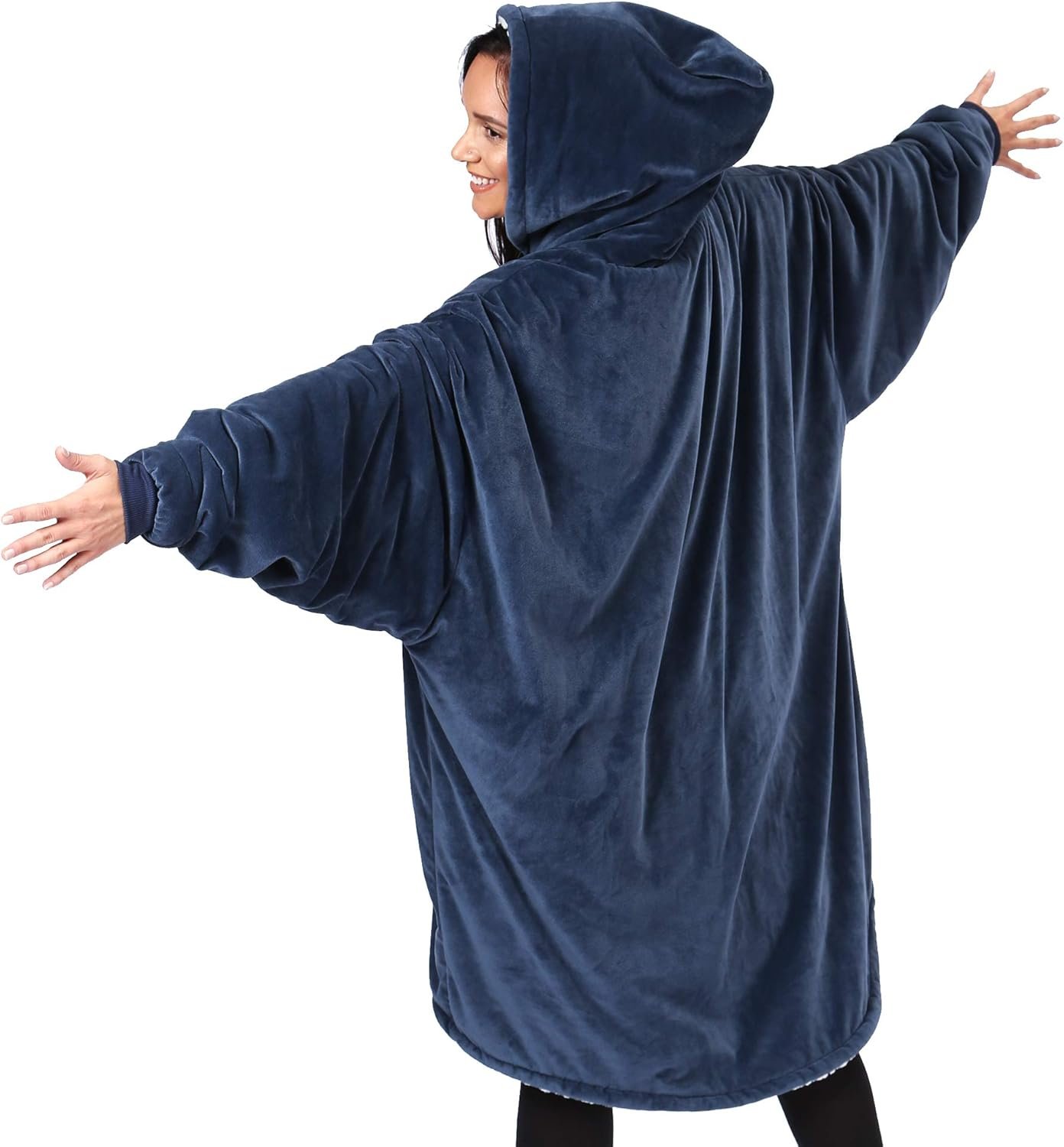 THE COMFY Original | Oversized Microfiber & Sherpa Wearable Blanket, Seen On Shark Tank, One Size Fits All (Blue) - Image 4