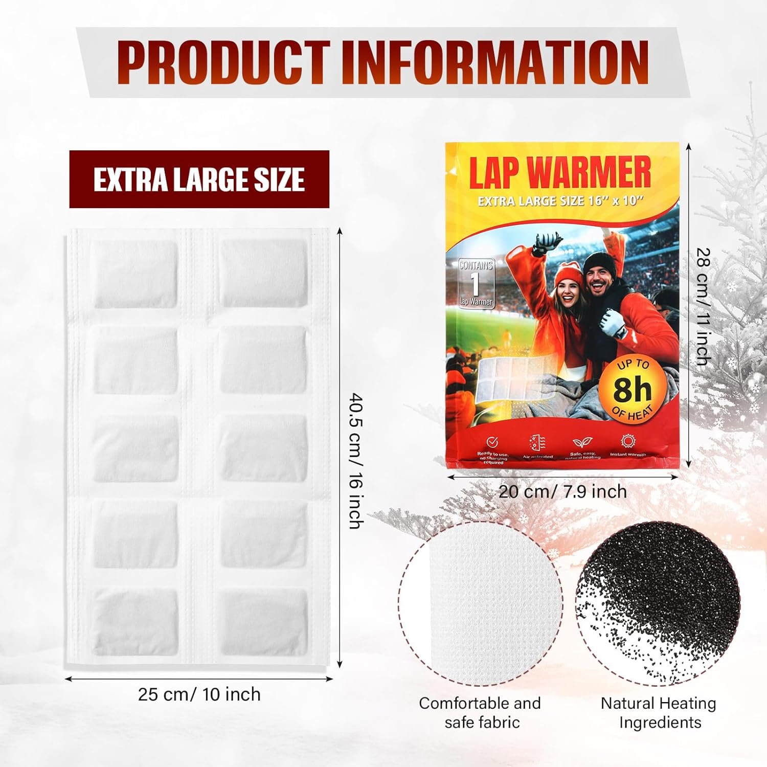 6 Pcs Lap Warmers Largest Warmers 16" x 10" Disposable Air Activated Heat Packs 8 Hours Long Lasting Camping Outdoor Sporting Events Cold Weather Gift Pairs with Any Blanket Heat up in 30 Minutes - Image 4
