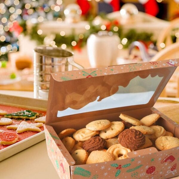 OurWarm 12 Pack Christmas Cookie Boxes with Window, Large Holiday Food Bakery Treat Boxes for Gift Giving, Pastry, Candy, Party Favors, Christmas Kraft Gift Boxes with Ribbons and DIY Gift Tags - Image 5