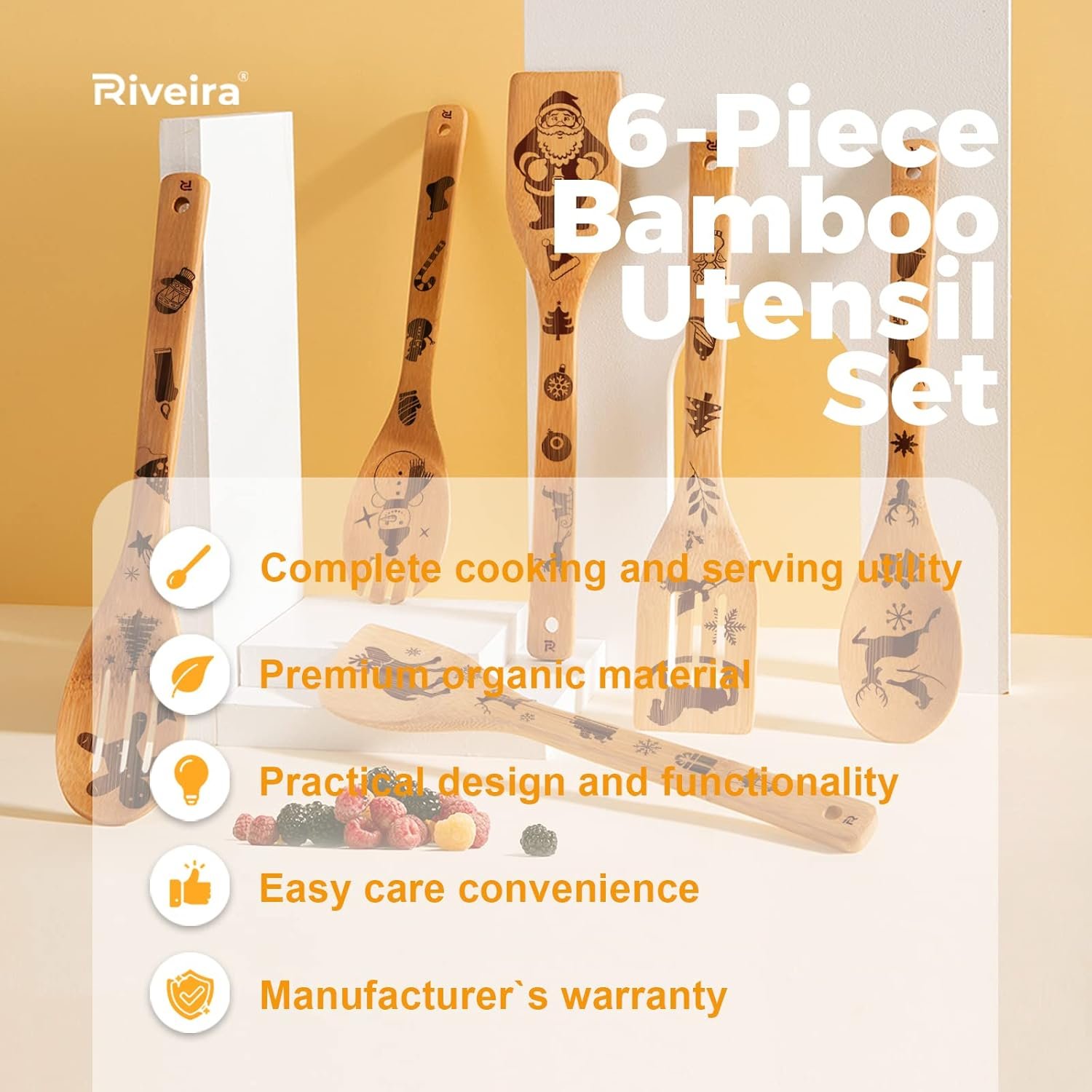 Riveira 6-Piece Wooden Spoons For Cooking & Serving - Christmas Gifts for Women who have everything - Christmas Kitchen Utensils - Christmas Gift for Mom - Christmas Cooking Utensils - Image 7