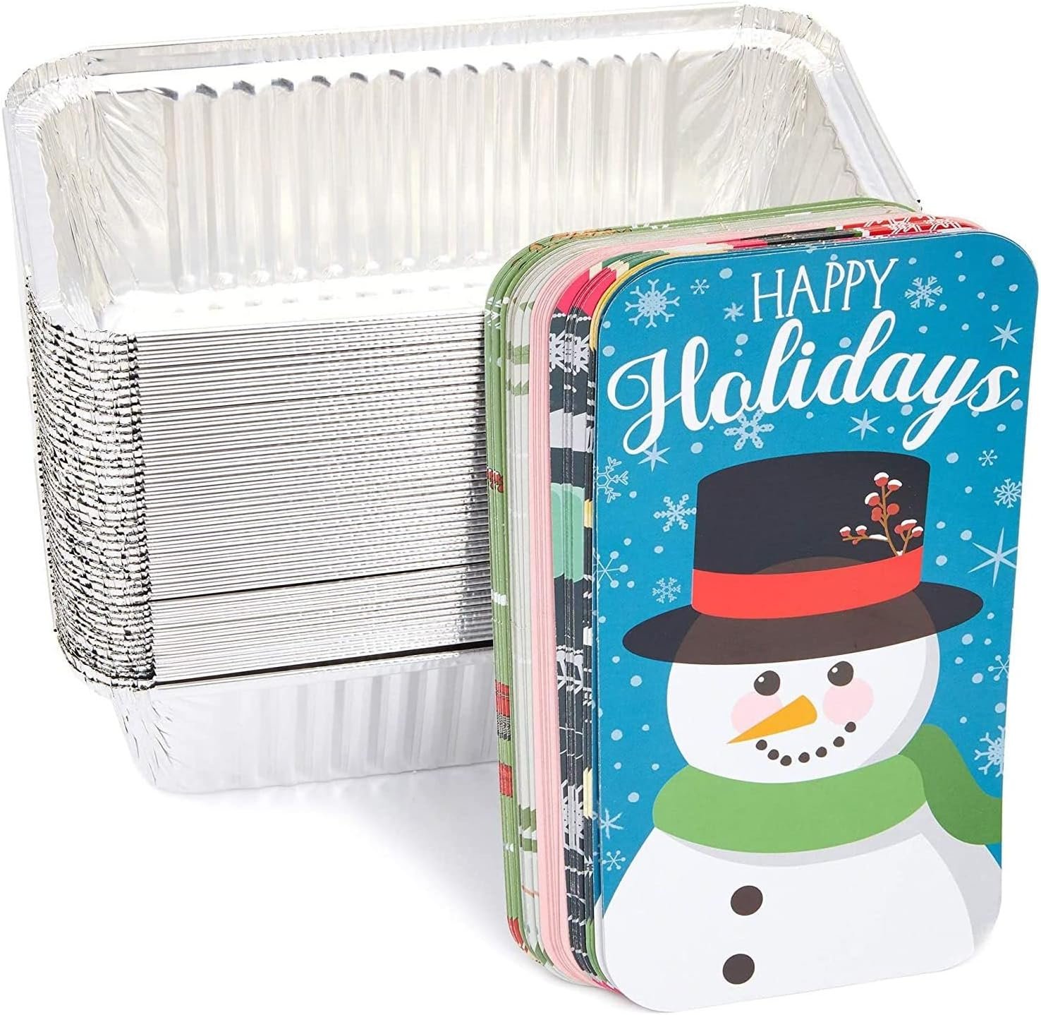 BLUE PANDA 50 Pack Christmas Aluminum Foil Loaf Pans with Holiday Paper Lids, 22 oz Baking Tins (8.5 x 2.5 x 4.5 In) - Image 5