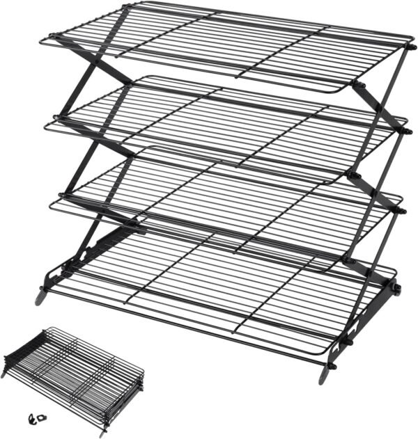 Geesta 2/3/4-Tier Upgraded Collapsible Cooling Rack with Adjustable 3 Setting Design Stackable Roasting Cooking Drying Wire Cooling Rack for Cookies Baking Gifts for Women - Image 2