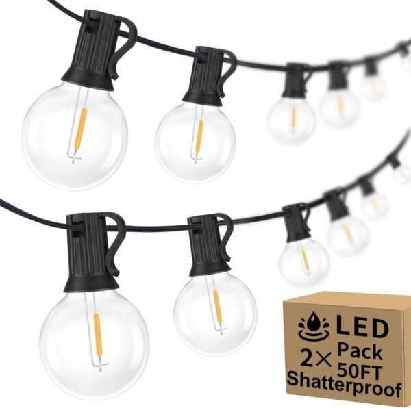 100ft 2-Pack Outdoor G40 LED Globe String Lights Dimmable Waterproof Shatterproof Light Strings with 52 Bulbs Connectable Commercial Hanging Lights for Christmas Patio House Backyard Balcony Party - Image 2