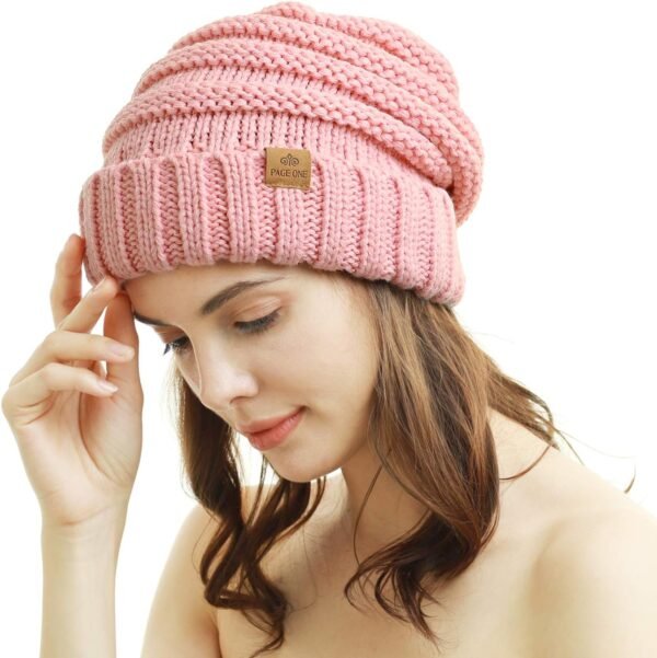 PAGE ONE Womens Winter Beanie Warm Cable Knit Hat Style Stretch Trendy Ribbed Chunky Cap - Image 4