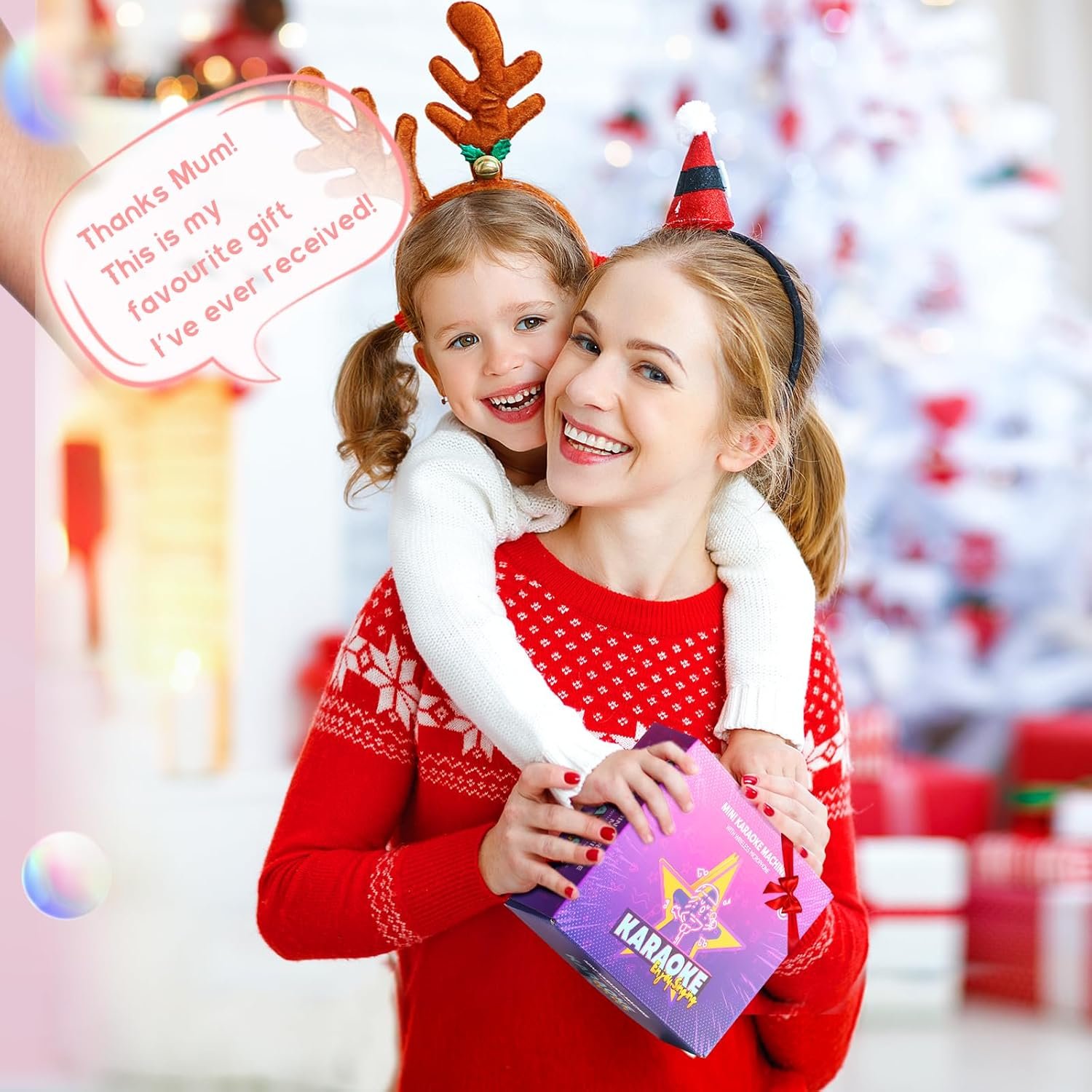 YLL Mini Karaoke Machine for Kids Adults, Portable Bluetooth Speaker with 2 Wireless Microphones, Christmas Birthday Gifts Toys for Girls Ages 4, 5, 6,7, 8,9,10,11,12+ Years Old Toddler (Lightpink) - Image 3