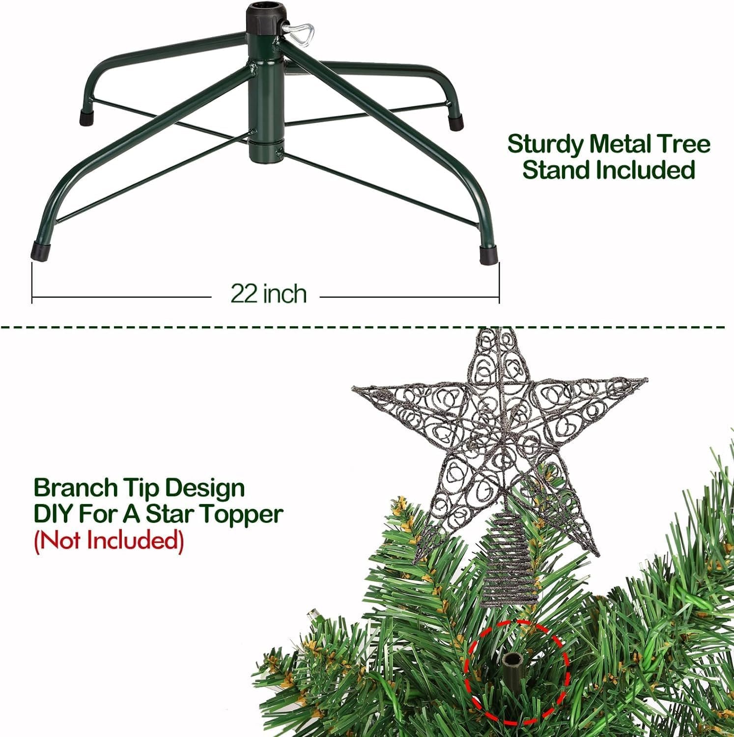 Hykolity 6.5 ft Prelit Christmas Tree, Holiday Decoration w/ 350 Color Changing LED Lights, 1100 Branch Tips, Metal Stand and Hinged Branches, 10 Color Modes - Image 7