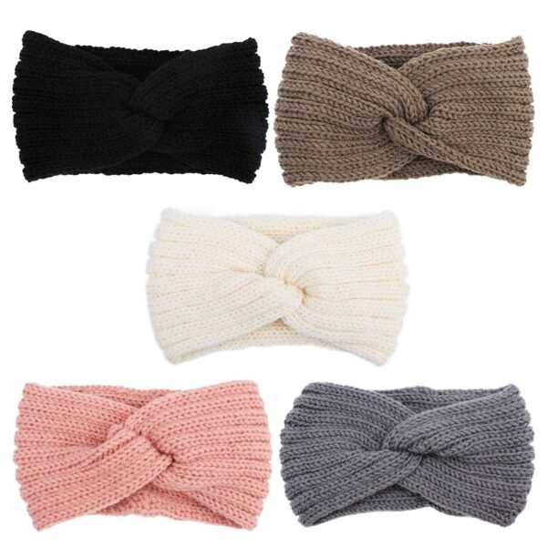AOPRIE Knit Wide Headband for Winter 5 Pieces Women Ear Warmers Truban Headbands Thick headbands for Women Girls, Black Gray White Pink Brown - Image 2