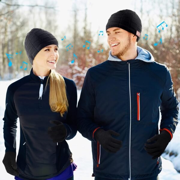 Honoson Bluetooth Beanie Set Includes 2 Pieces Bluetooth Beanie Hat Wireless Bluetooth Winter Hats 2 Pairs Winter Touchscreen Gloves Knit Stretch Gloves for Christmas Birthday Gifts for Men Women - Image 6