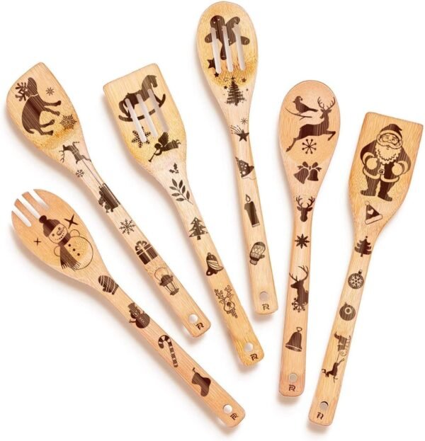 Riveira 6-Piece Wooden Spoons For Cooking & Serving - Christmas Gifts for Women who have everything - Christmas Kitchen Utensils - Christmas Gift for Mom - Christmas Cooking Utensils - Image 2