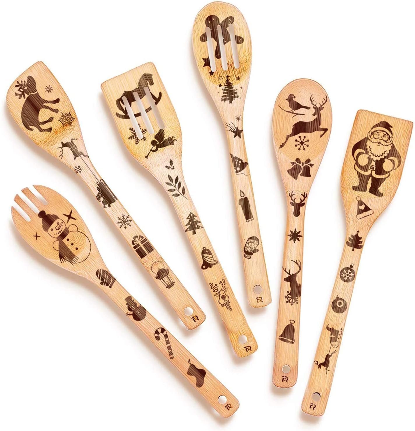Riveira 6-Piece Wooden Spoons For Cooking & Serving - Christmas Gifts for Women who have everything - Christmas Kitchen Utensils - Christmas Gift for Mom - Christmas Cooking Utensils - Image 2