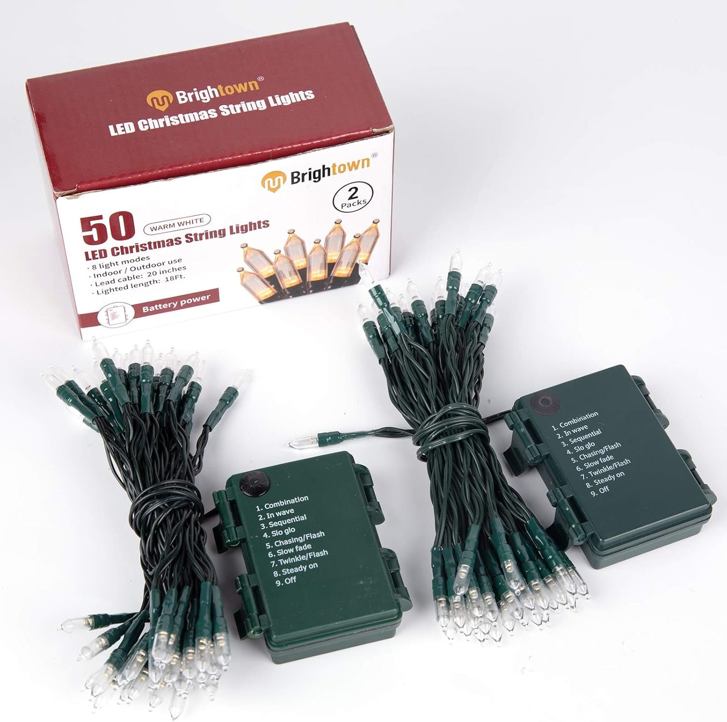 Battery Operated Christmas Lights 2 Pack 18 Feet 50 LED Clear Mini String Lights with 8 Modes Waterproof Tree Lights for Xmas Outdoor Indoor Holiday Party Garden Decor, Warm White - Image 9