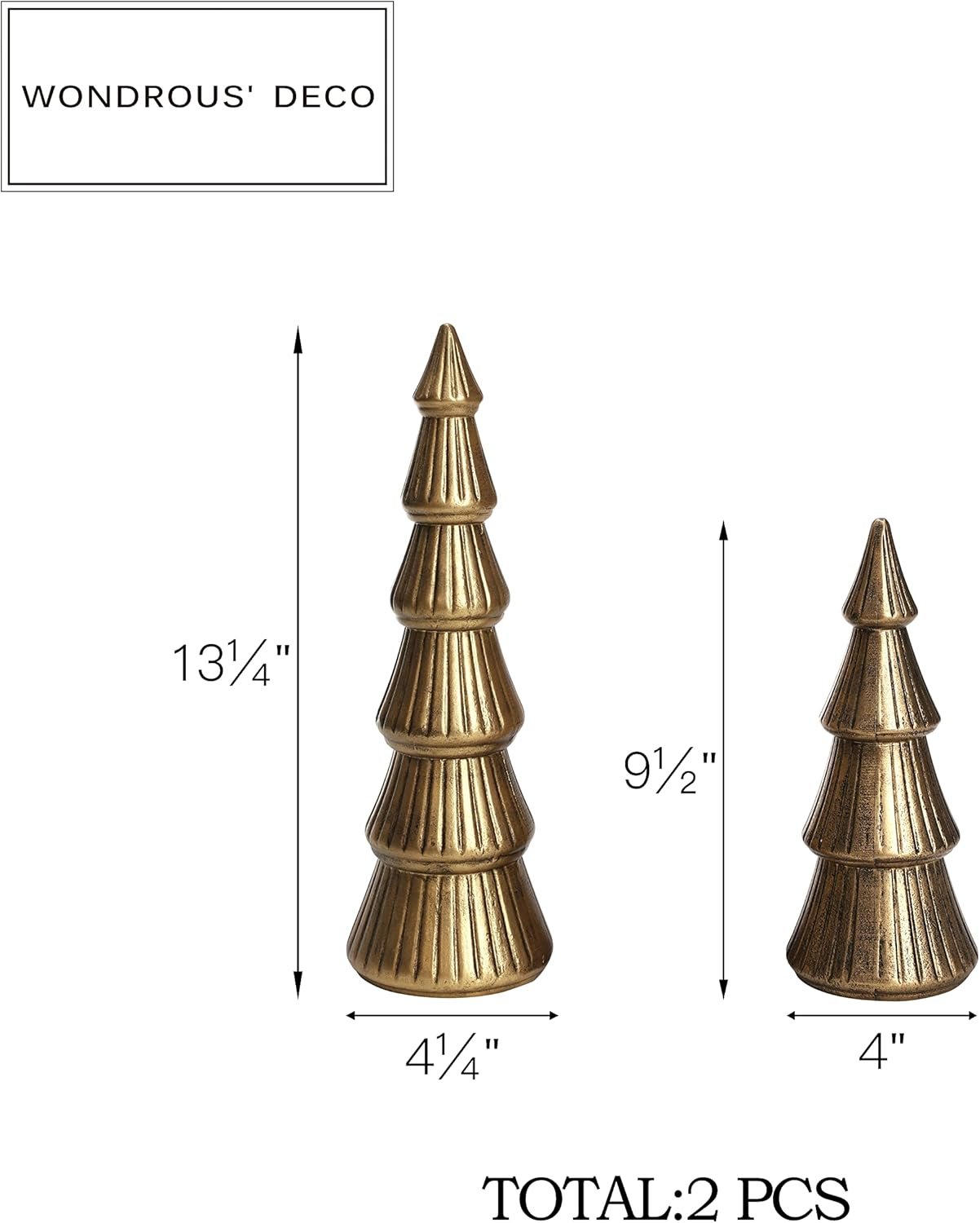 WONDROUS' DECO Wooden Christmas Tree Figurine, Tabletop Gold Tree Figurine, Set of 2 Desk Centerpieces for Christmas Decor - Image 7