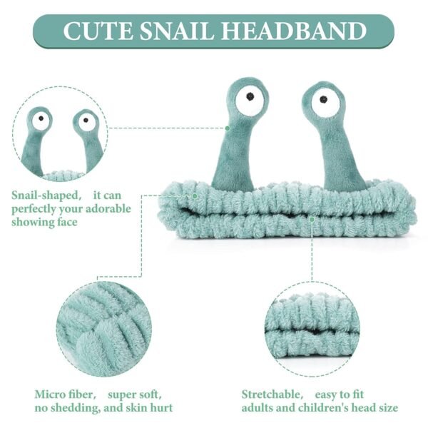 Molain Face Wash Headband, Palm and Snail Spa Hair Bands Makeup Headbands Women Cartoon Cute Coral Fleece Elastic Headband Creative Hair Accessories for Washing Face Shower Beauty Skincare - Image 4