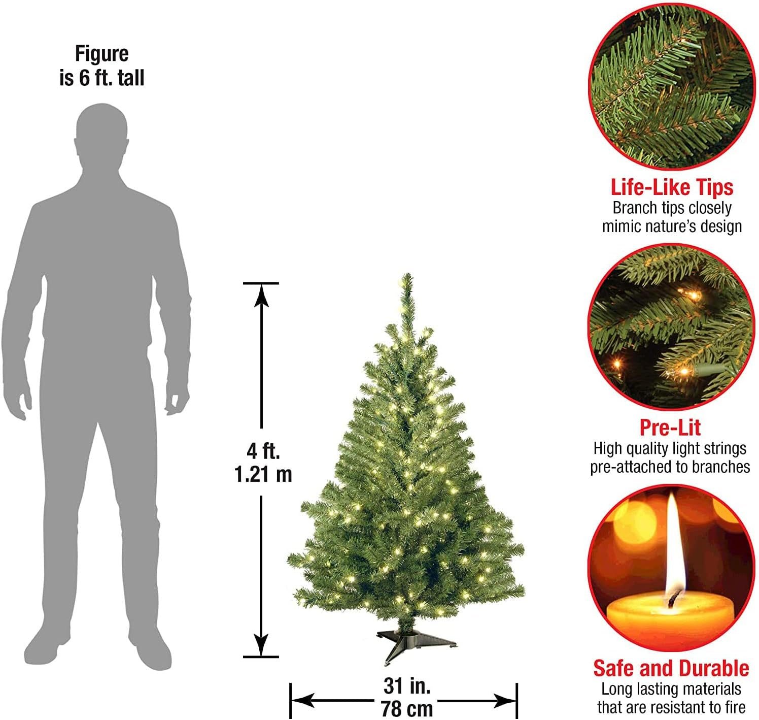 National Tree Company Pre-Lit Artificial Mini Christmas Tree, Green, Kincaid Spruce, White Lights, Includes Stand, 4 Feet - Image 4