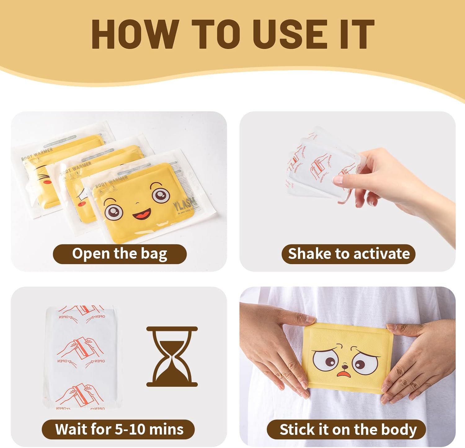 Body Warmers with Adhesive-Cute Emoji Face WarmersAir Activated-Odorless Hot Body Warmers-Up to 12 Hours of Heat-10 Individual Warmers - Image 4