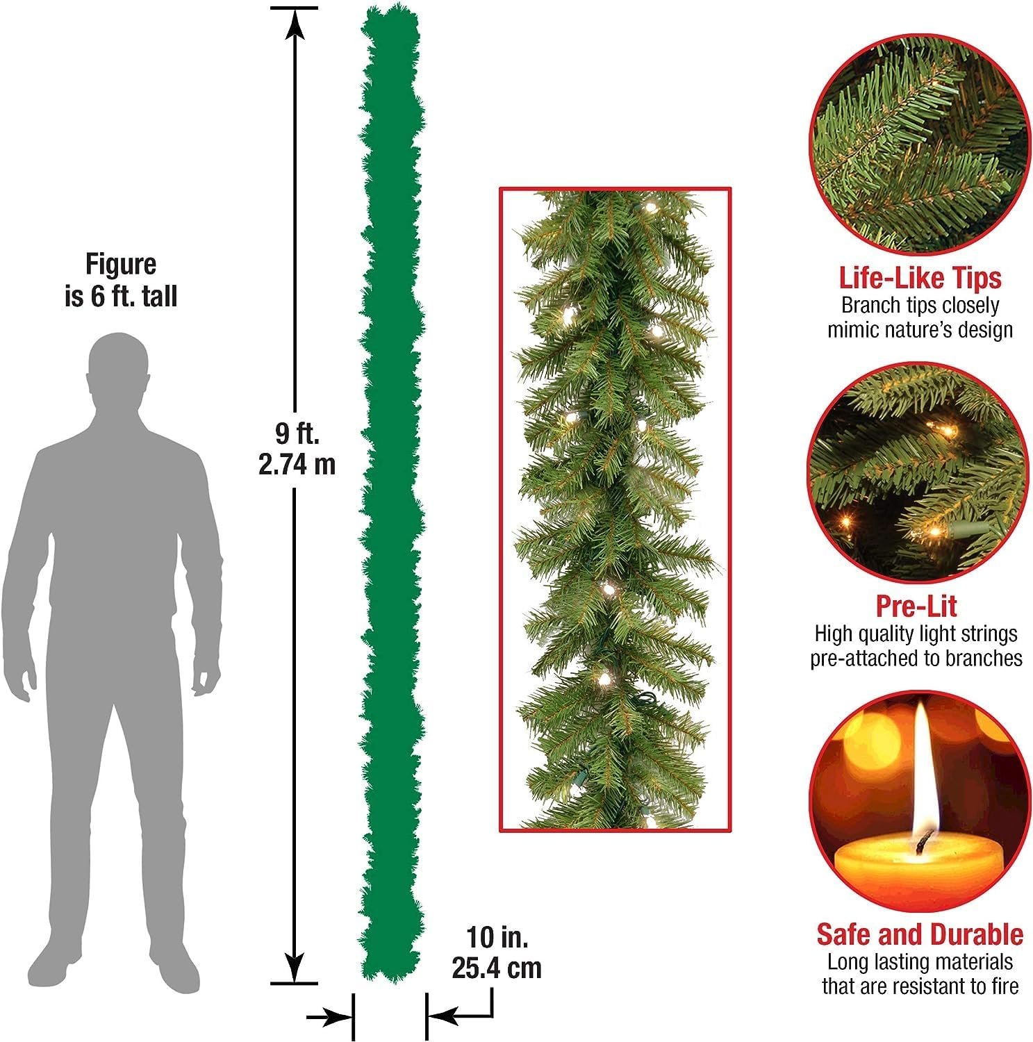 National Tree Company Pre-Lit Artificial Christmas Garland, Green, Norwood Fir, White Lights, Battery Operated, Christmas Collection, 9 Feet - Image 4