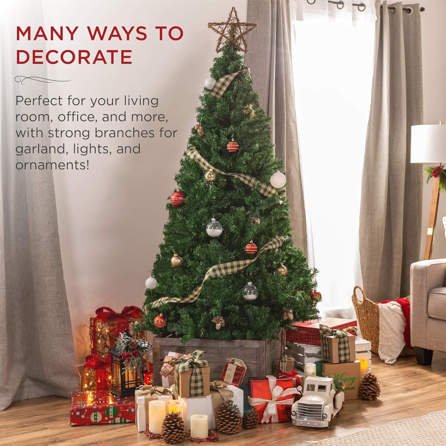 Best Choice Products Artificial Christmas Tree, 6ft Premium Unlit Hinged Design, Dense Branches Realistic Holiday Décor w/Easy Assembly, Base - Image 7