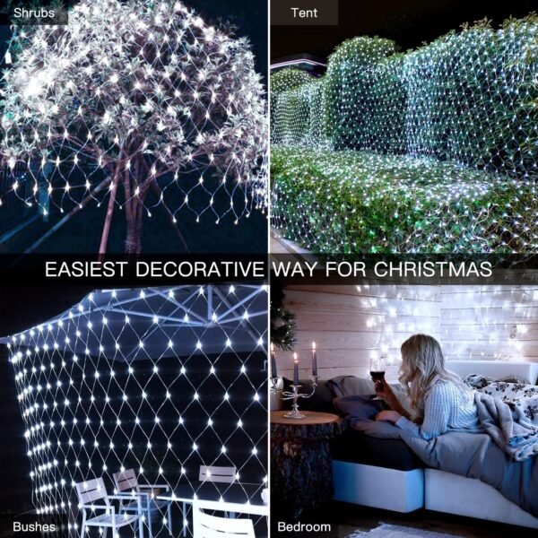 Ollny Net Lights Outdoor Mesh Lights 210LED 10x7ft, IP67 Waterproof Connectable Christmas Net Lights, 8 Modes Plug in Bush Lights for Tree Shrubs Outside Indoor Decorations, Cool White - Image 10