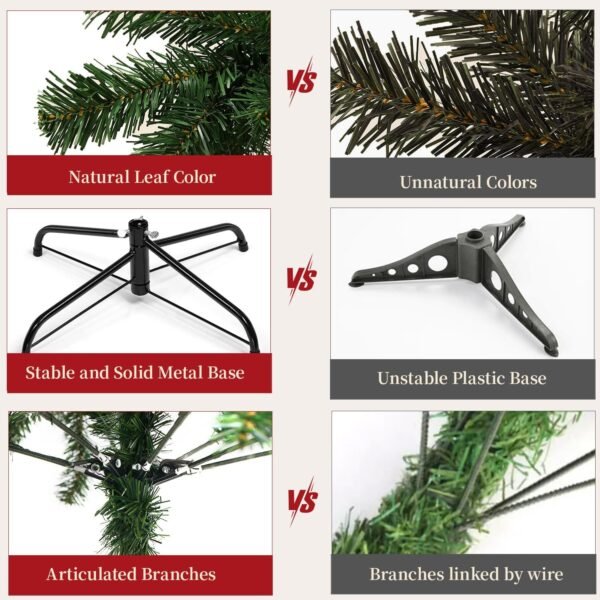 6ft Christmas Tree, Artificial Xmas Tree with 1000 Branch Tips Holiday Party Decorations 1 Minute Christmas Tree for Home Office Easy Assembly, Reusable, Metal Hinges & Foldable Base - Image 9
