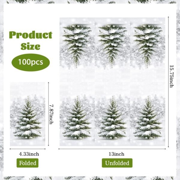 100 Pcs Christmas Tree Napkins 3 Ply Winter Forest Snowflake Paper Napkins Disposable Pine Snow Tree Christmas Hand Towels for Bathroom Kitchen Home Holiday Party Decorations Xmas Baby Shower Supplies - Image 3