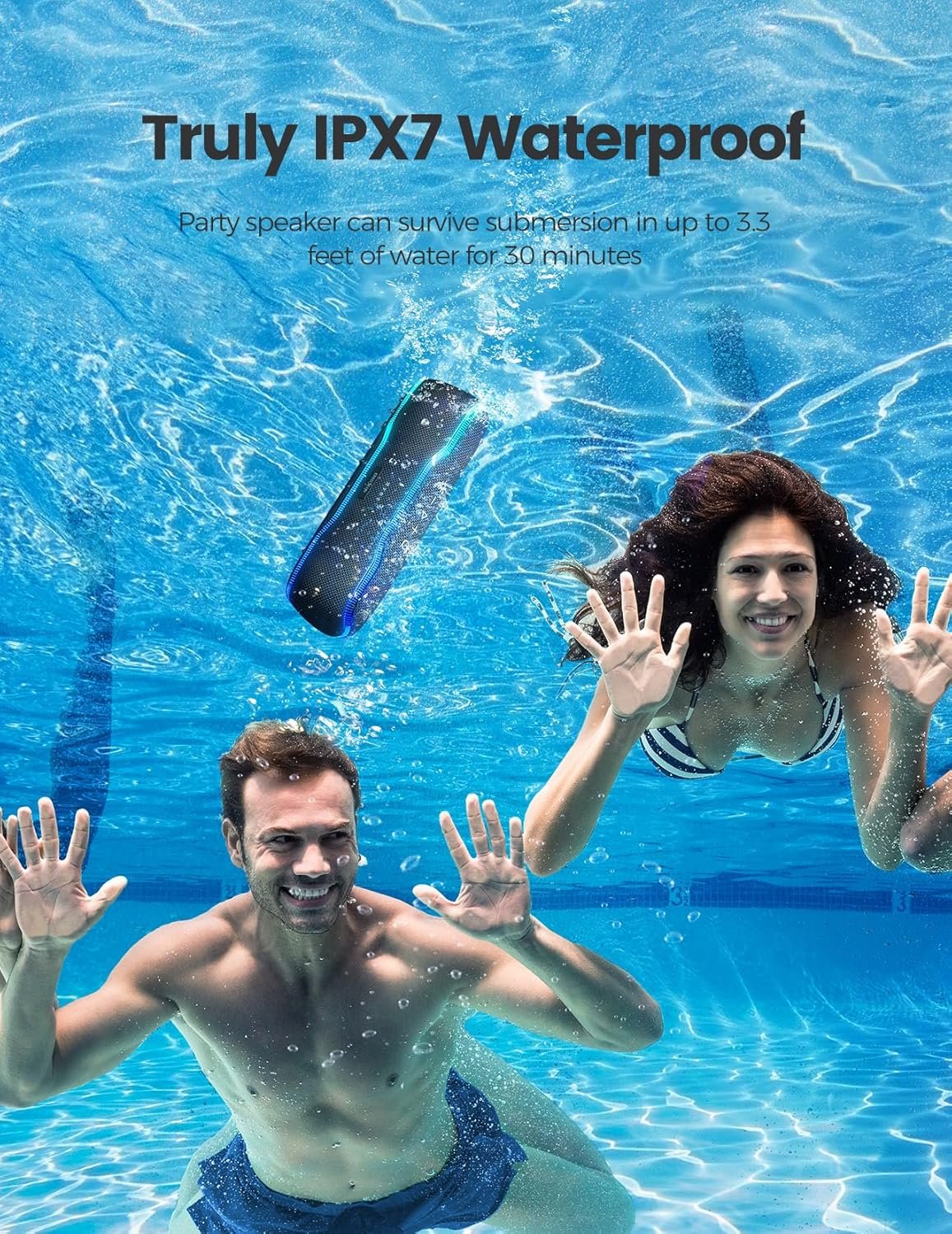 Portable Bluetooth Speaker, IPX7 Waterproof Wireless Speaker with Colorful Flashing Lights, 25W Super Bass 24H Playtime, 100ft Range, TWS Pairing for Outdoor, Home, Party, Beach, Travel - Image 4
