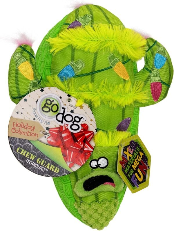 goDog Holiday Collection Mixed Materials TPE-Plush Holiday Cactus Squeaky Dog Toy, Chew Guard Technology - Green, One Size - Image 5