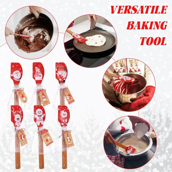 24 Sets Christmas Silicone Spatula Gift Xmas Cake Spatula Xmas Baking Cooking Gifts Heat Resistant Scraper with Twines, White Sheer Bags and Greeting Cards for Kitchen Mixing Cooking Baking - Image 7