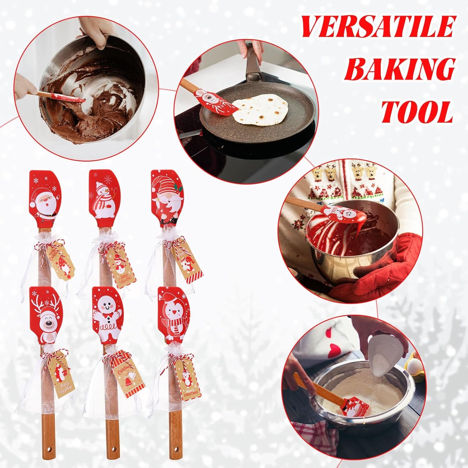 24 Sets Christmas Silicone Spatula Gift Xmas Cake Spatula Xmas Baking Cooking Gifts Heat Resistant Scraper with Twines, White Sheer Bags and Greeting Cards for Kitchen Mixing Cooking Baking - Image 7