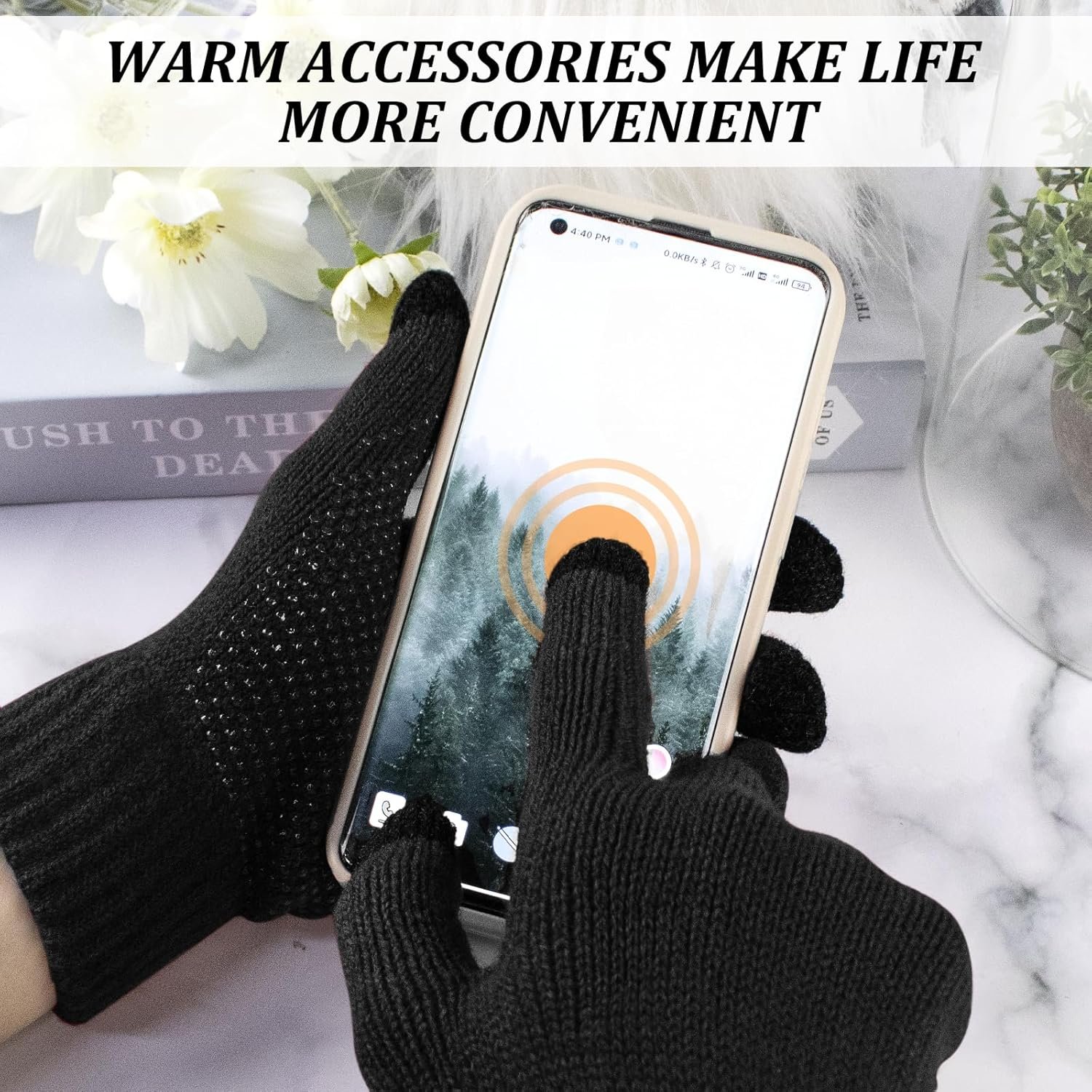 4-Pieces Warm Winter Beanie Hat Scarf Set Thick Knit Hat Beanie Skull Caps Scarfs for Women Men - Image 5