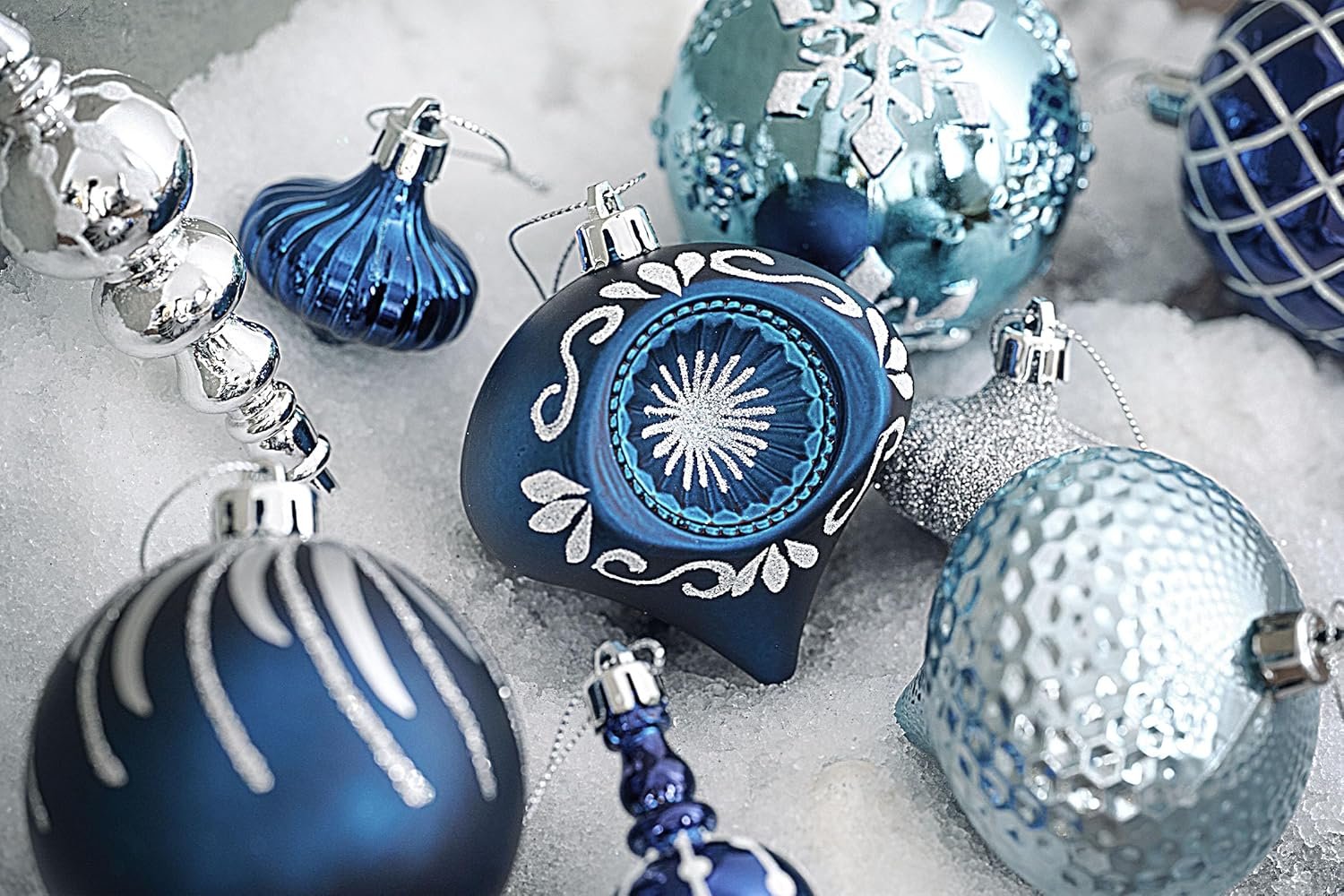 Valery Madelyn Christmas Ornaments Set, 70ct Navy Blue and Silver Shatterproof Christmas Tree Decorations Ball Ornaments Bulk, Winter Wonderland Hanging Ornaments for Xmas Trees Holiday Decor - Image 5