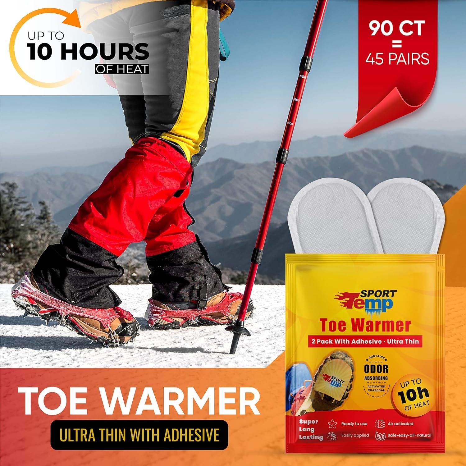Toe Warmers - Up to 10 Hours of Heat, Easily Apply with Adhesive - Ultra Thin, Easy, All Natural - Air Activated, Odorless Hot Toe Warmers - Sport Temp - Image 4