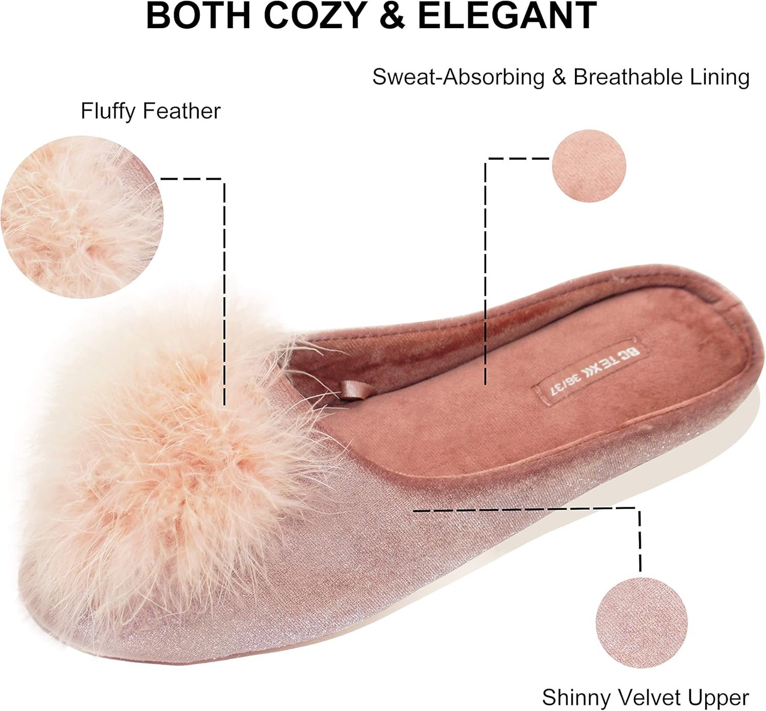 BCTEX COLL Women's Cozy Velvet Memory Foam House Slipper, Ladies Fuzzy Bedroom Slipper Non-slip Sole - Image 3
